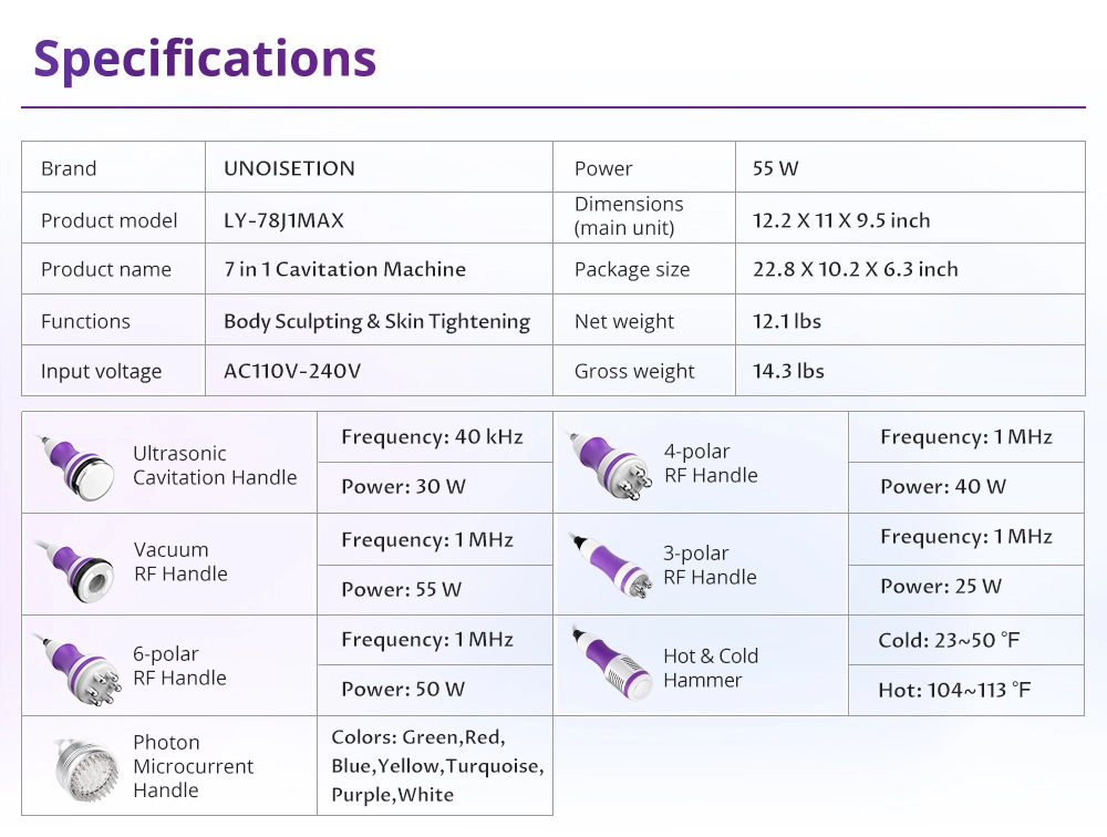 cavitation massage machine parameters price